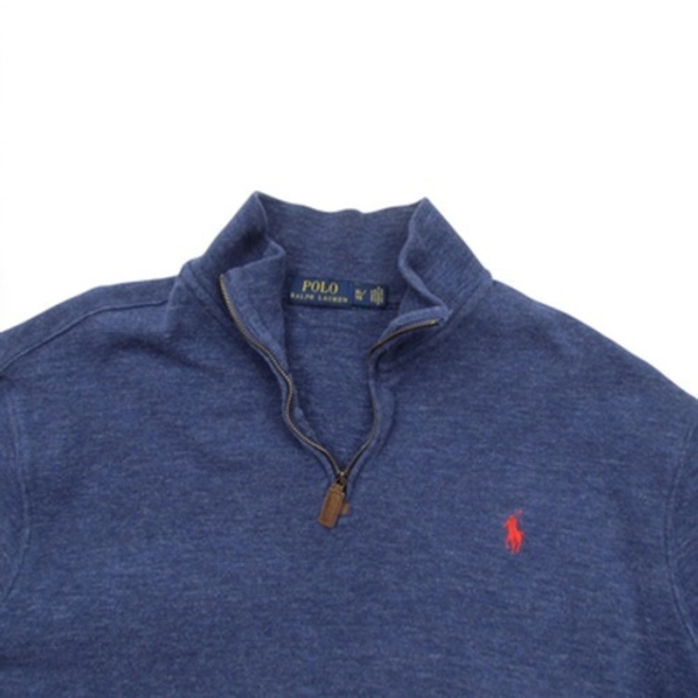Polo Ralph Lauren Sweater Mens XL Blue Quarter Zip Pullover Red Pony Logo Casual - Picture 3 of 8